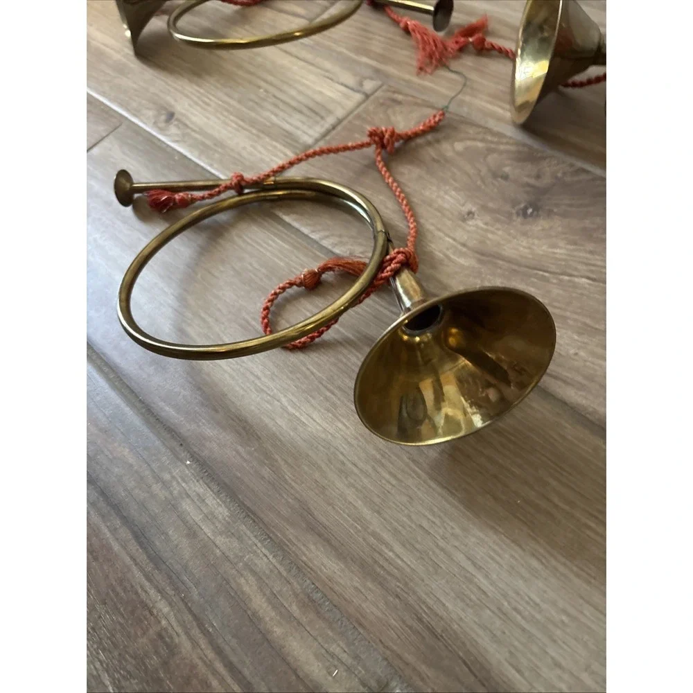 Lot Of 3 Vintage 13 Inch Decorative Brass Horns with Rope for Hanging
